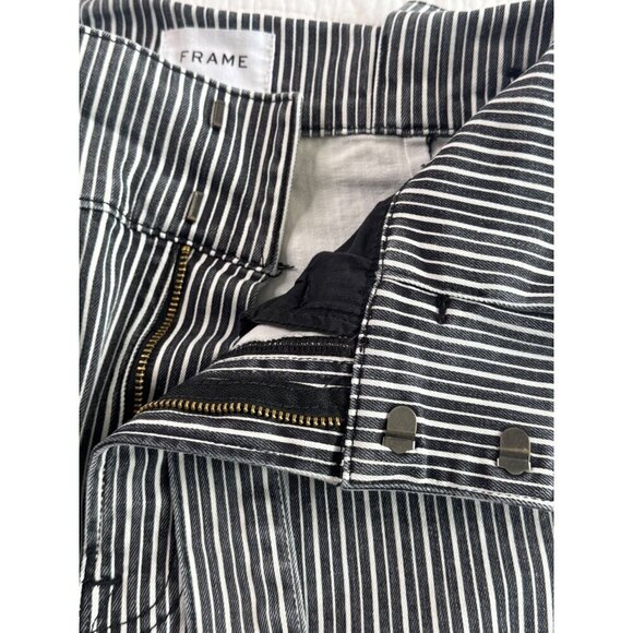 Frame Womens Black & White Striped High-Waist Belted Denim Jeans Size 26 - Picture 6 of 11
